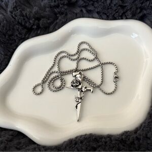 Silver Cross with Rose and Nails Pendant Necklace